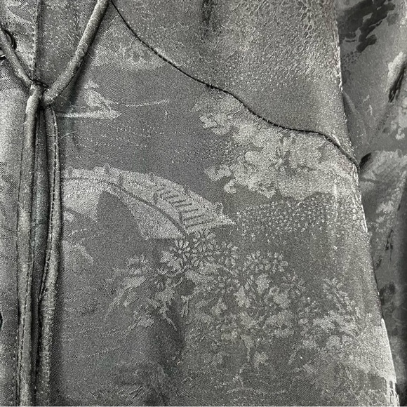 STAY REAL Silky Jaquard Flowy Boho Japanese Printed Front Buttondown Blouse Top - Picture 11 of 12